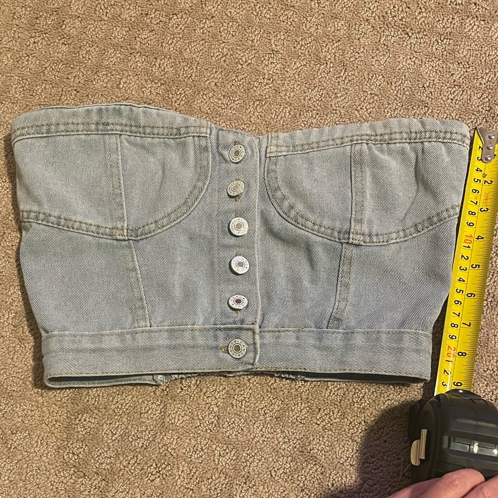 Denim Strapless Button-Up Top